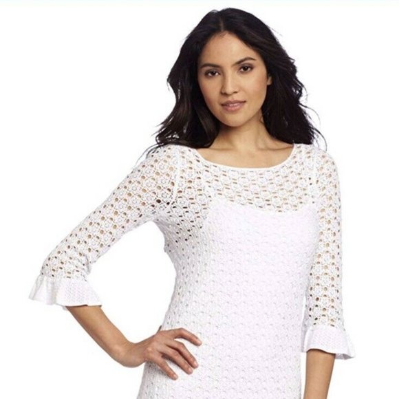 Lilly Pulitzer Dresses & Skirts - LP NWT Crocheted  3/4 Sleeve White Dress w/Slip